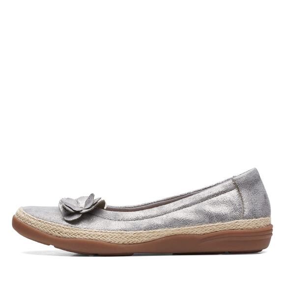 NWT Clarks Women's Elaina Jade Ballet Flat Pewter Textile 7 Narrow